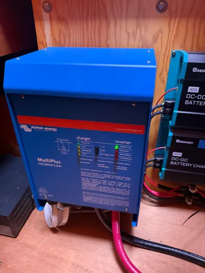 Dream Seeker Yacht Photos Pics Victron Energy MultiPlus charger and inverter in Lagoon 380 S2, 2011 model, boat electrical system.