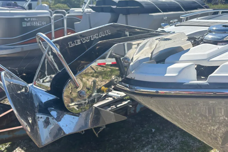  Yacht Photos Pics 2021 Monterey 298 Super Sport boat with Lewmar anchor in sunlight.