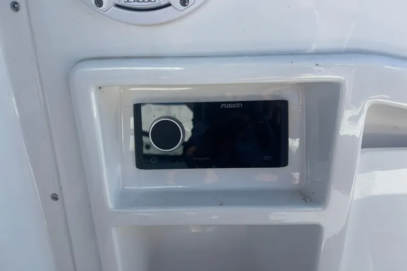  Yacht Photos Pics Fusion audio system on 2021 Monterey 298 Super Sport boat dashboard.