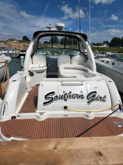  Yacht Photos Pics 2005 Sea Ray 340 Sundancer yacht named "Southern Girl" docked at a marina.