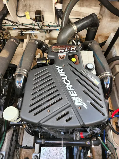  Yacht Photos Pics Engine compartment of a 2005 Sea Ray 340 Sundancer with Mercury engine.