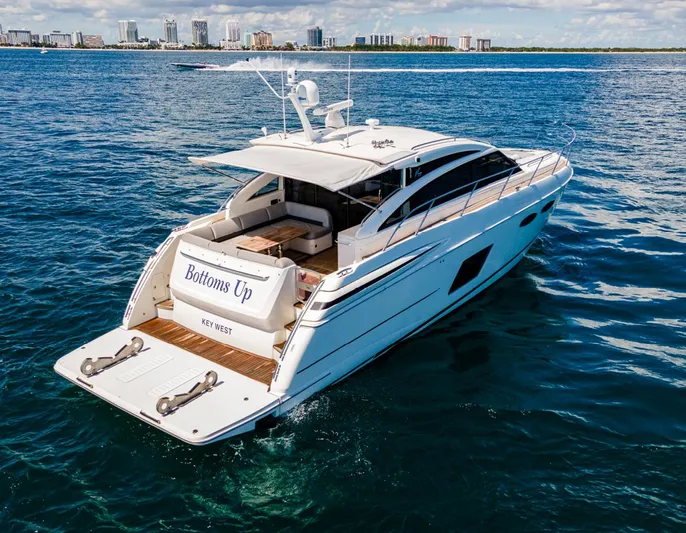 Bottoms Up Yacht Photos Pics Luxury 2015 Princess V52 yacht cruising on open water.