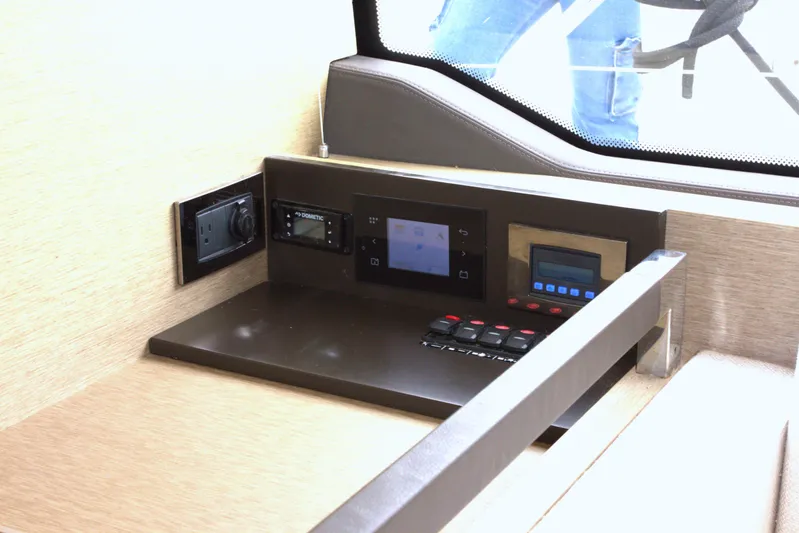 Margie Yacht Photos Pics Control panel of a 2018 Prestige 460 yacht, featuring modern navigation and system controls.