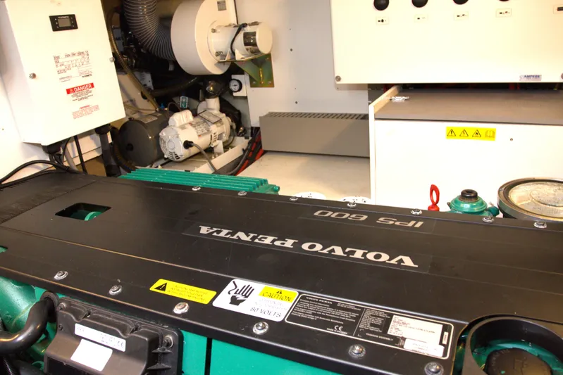 Margie Yacht Photos Pics Engine room of a 2018 Prestige 460 yacht featuring a Volvo Penta IPS 600 engine.