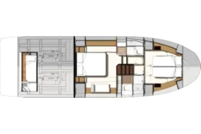 Margie Yacht Photos Pics Floor plan of a 2018 Prestige 460 yacht, showcasing interior layout and design.