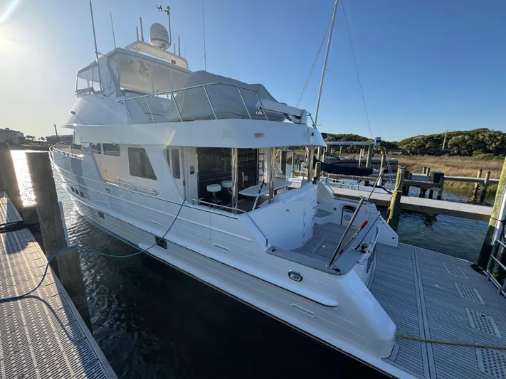 Daddo O Yacht Photos Pics 2023 Outer Reef Yachts 720 Azure Custom Cockpit Motoryacht docked at marina.
