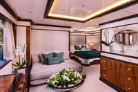 Luxurious Benetti Custom 2008 yacht interior with elegant bedroom and stylish decor.