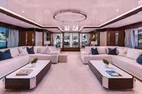 Luxurious interior of a 2008 Benetti Custom yacht with elegant seating and modern decor.