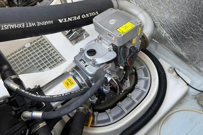  Yacht Photos Pics Engine compartment of a 2013 Fjord 40' Open boat with Volvo Penta components.
