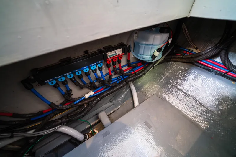 Sea Bandit Yacht Photos Pics Electrical wiring and components inside a 2003 Mainship 390 Trawler boat.