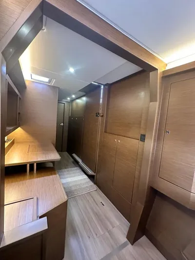 Hayat Yacht Photos Pics Interior of a 2021 Nautitech 46 Fly catamaran with modern wooden finishes.