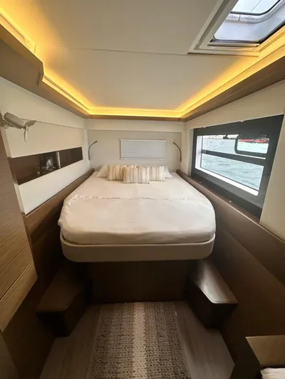 Hayat Yacht Photos Pics Luxurious bedroom interior of a 2021 Nautitech 46 Fly catamaran.