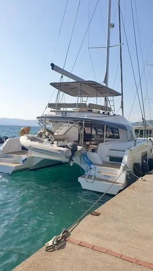 Hayat Yacht Photos Pics Nautitech 46 Fly 2021 catamaran docked at marina.