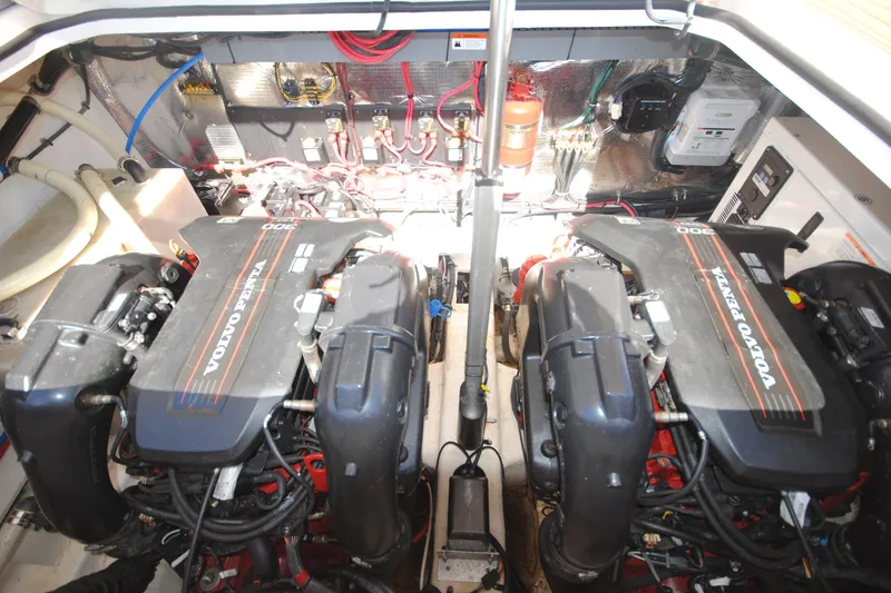  Yacht Photos Pics Engine compartment of a 2015 Regal 32 Express with dual Volvo Penta engines.