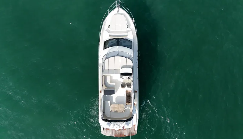  Yacht Photos Pics Aerial view of 2017 Absolute 50 Fly yacht on open water.