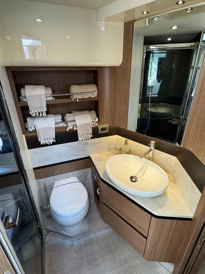  Yacht Photos Pics Luxurious bathroom in 2017 Absolute 50 Fly yacht with modern fixtures and elegant design.