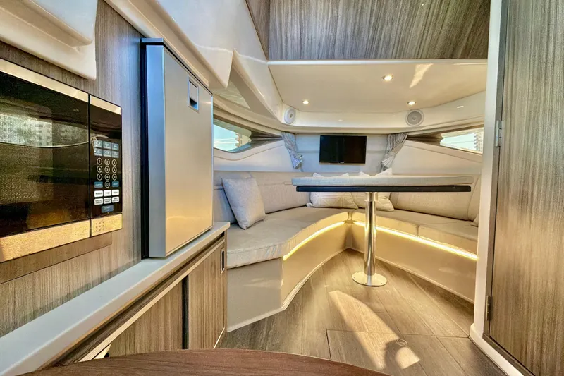  Yacht Photos Pics Luxurious interior of 2022 Sea Ray Sundancer 320 yacht with modern amenities.