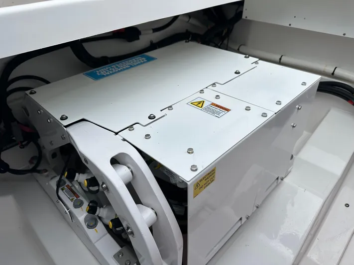  Yacht Photos Pics 2023 Everglades 395 Center Console engine compartment with electrical components.