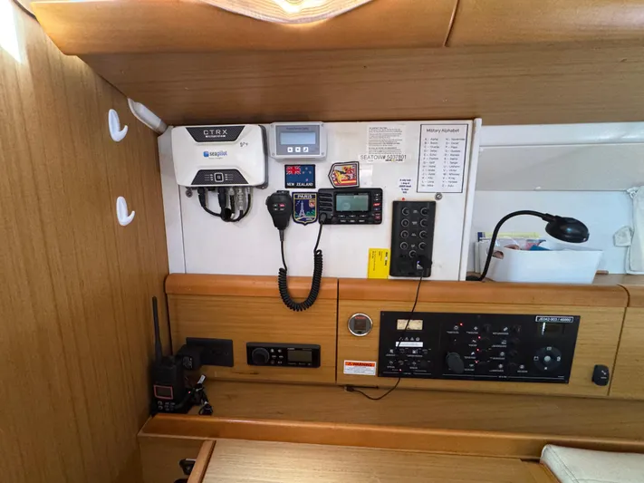 Pelican Pat Yacht Photos Pics Control panel of a 2010 Jeanneau Sun Odyssey 42i sailboat with navigation equipment.