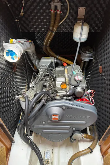 Pelican Pat Yacht Photos Pics Engine compartment of 2010 Jeanneau Sun Odyssey 42i sailboat with Yanmar engine.