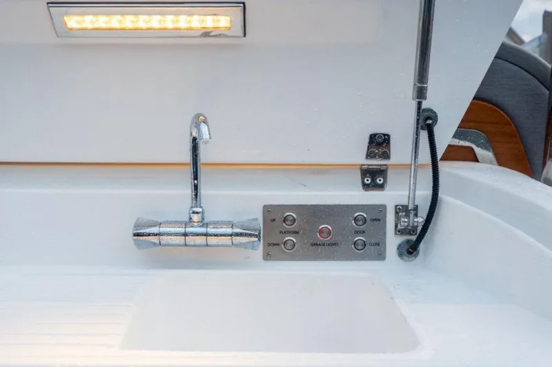  Yacht Photos Pics 2015 Belize 54 Daybridge yacht sink with chrome faucet and control panel.