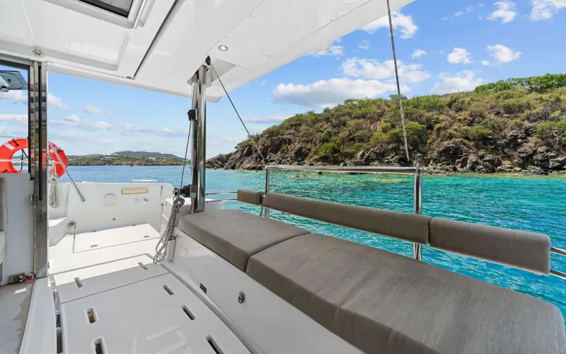 Always Sunday Yacht Photos Pics Luxurious Bali 4.8 catamaran interior with scenic ocean view, 2022 model.