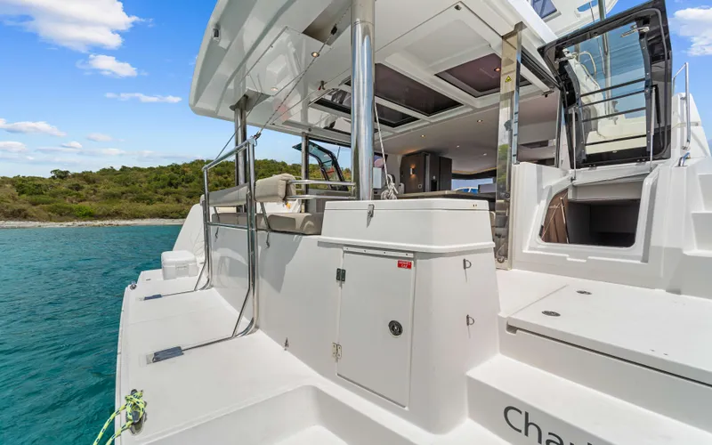 Always Sunday Yacht Photos Pics 2022 Bali 4.8 yacht deck with open seating area and ocean view.