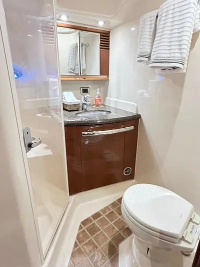 Rock It Yacht Photos Pics 2007 Sea Ray 52 Sundancer bathroom with modern fixtures and elegant design.