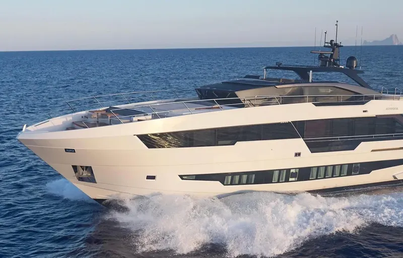  Yacht Photos Pics Luxury Astondoa 100 Century yacht cruising on open sea, 2017 model.