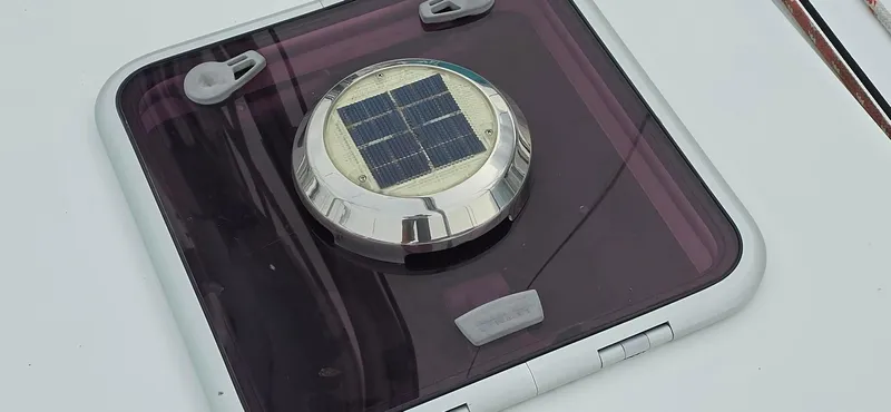 Diamant Noir Yacht Photos Pics Solar panel on Beneteau Oceanis 46 yacht hatch, 2011 model.