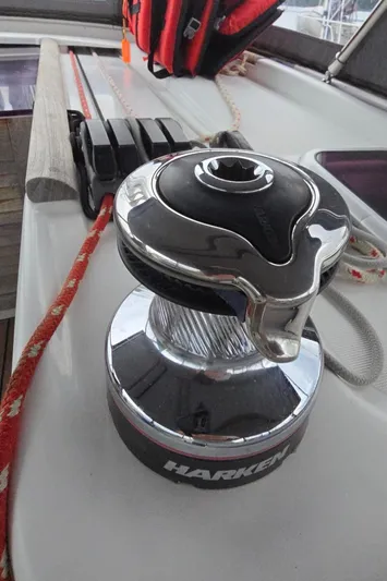 Diamant Noir Yacht Photos Pics Harken winch on 2011 Beneteau Oceanis 46 sailboat deck.