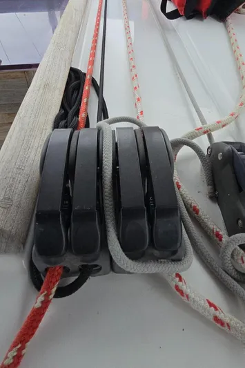 Diamant Noir Yacht Photos Pics Close-up of rope clutches on a 2011 Beneteau Oceanis 46 sailboat.