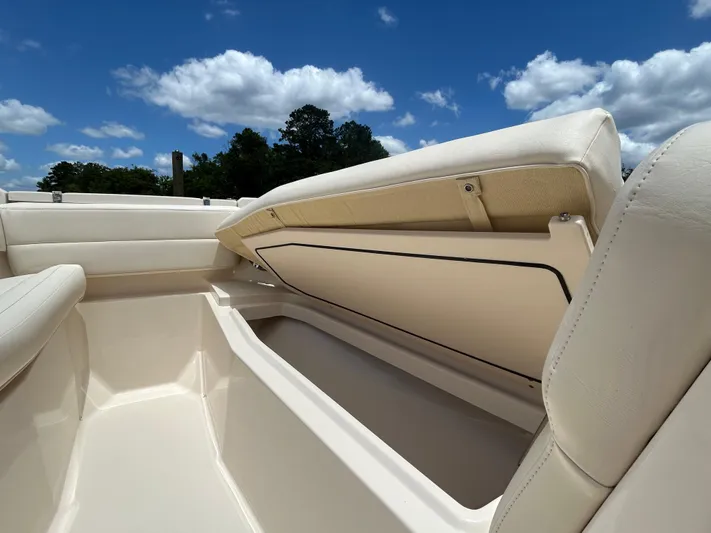  Yacht Photos Pics 2022 Grady-White 255 FREEDOM boat storage compartment under blue sky.