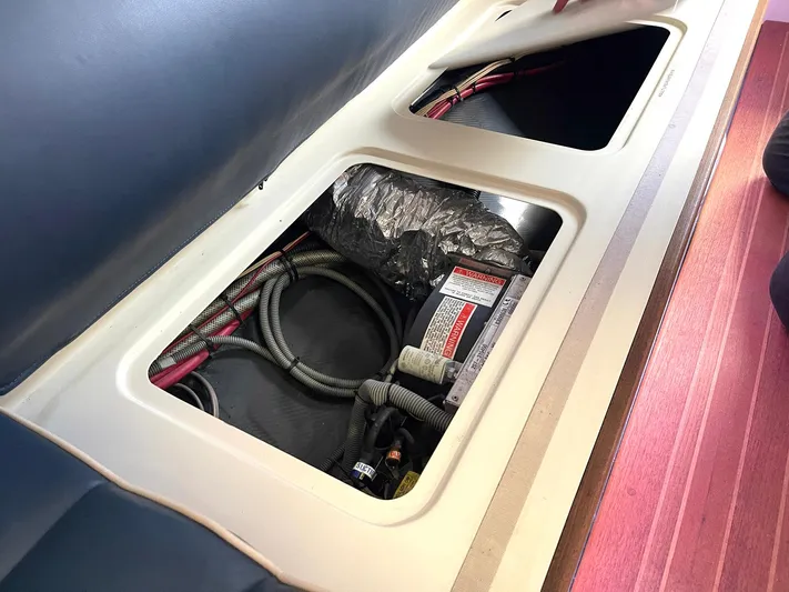  Yacht Photos Pics Open compartment in 2008 Goetz Custom Boats 33' Limo Tender showing wiring and components.