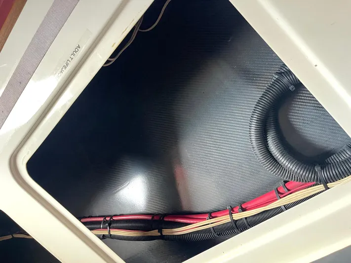  Yacht Photos Pics Interior view of 2008 Goetz Custom Boats 33' Limo Tender wiring compartment.