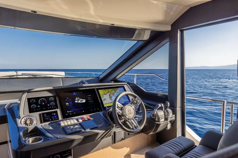 Absolute 56 Fly Yacht Photos Pics Luxurious helm of 2025 Absolute 56 FLY yacht with ocean view.