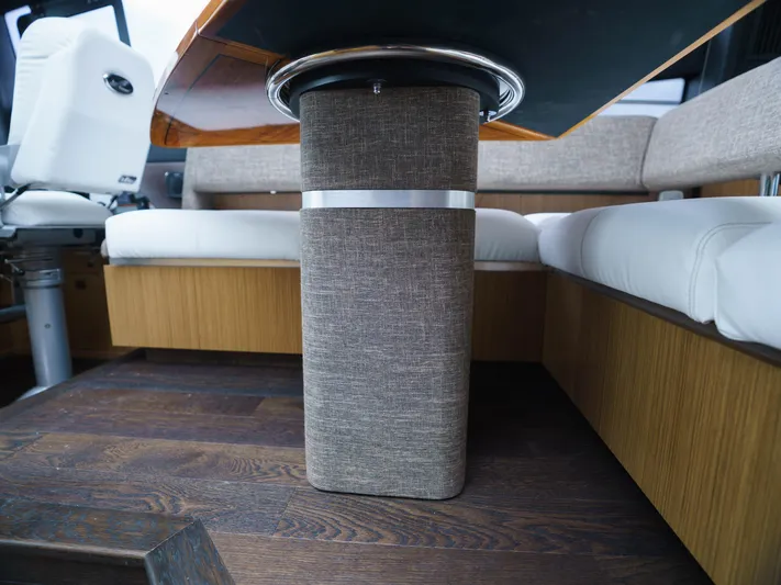 Lakehouse Yacht Photos Pics Interior of 2016 Sea Ray L590 yacht with modern seating and table design.