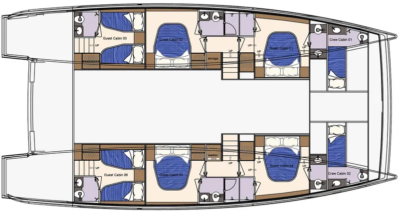 Signature Seaview 59 Yacht Photos Pics Floor plan of 2026 Heysea 59 yacht, featuring guest and crew cabins.