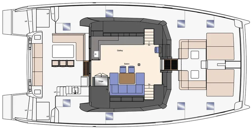 Signature Seaview 59 Yacht Photos Pics Floor plan of 2026 Heysea 59 yacht, featuring salon, galley, and seating areas.