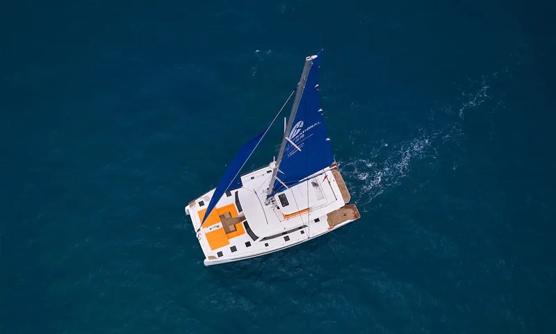 Signature Seaview 59 Yacht Photos Pics Aerial view of 2026 Heysea 59 yacht sailing on blue ocean waters.