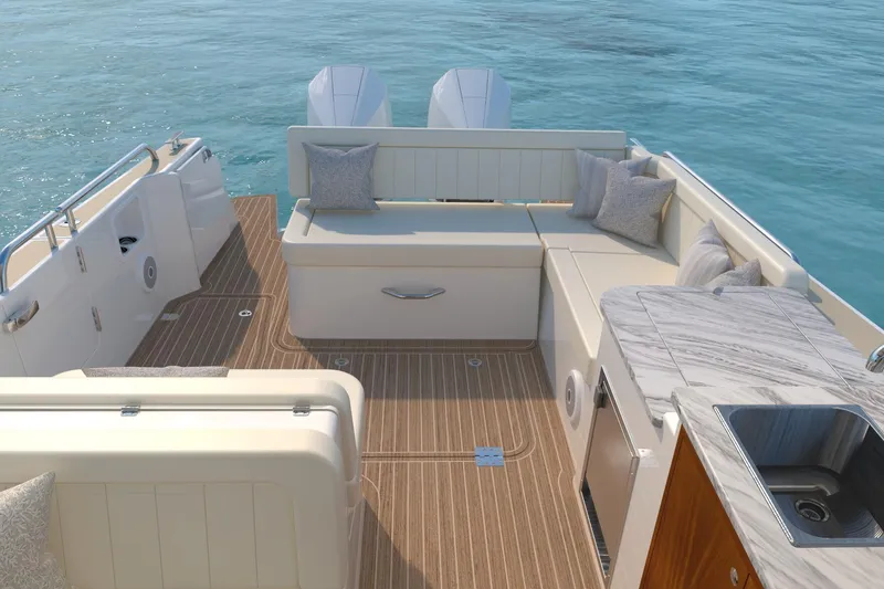  Yacht Photos Pics Luxury MJM 38R 2026 boat interior with elegant seating and modern amenities.