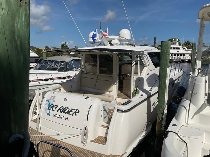 Cc Rider Yacht Photos Pics 2004 Tiara Yachts 4400 Sovran docked in sunny marina, Stuart, FL.