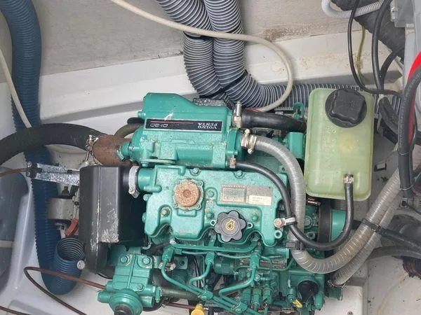  Yacht Photos Pics Engine compartment of a 2011 Fountaine Pajot Lipari 41 catamaran, featuring a green marine engine.