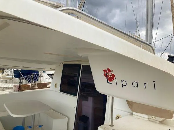  Yacht Photos Pics Fountaine Pajot Lipari 41 catamaran, 2011 model, featuring a sleek design and spacious deck area.