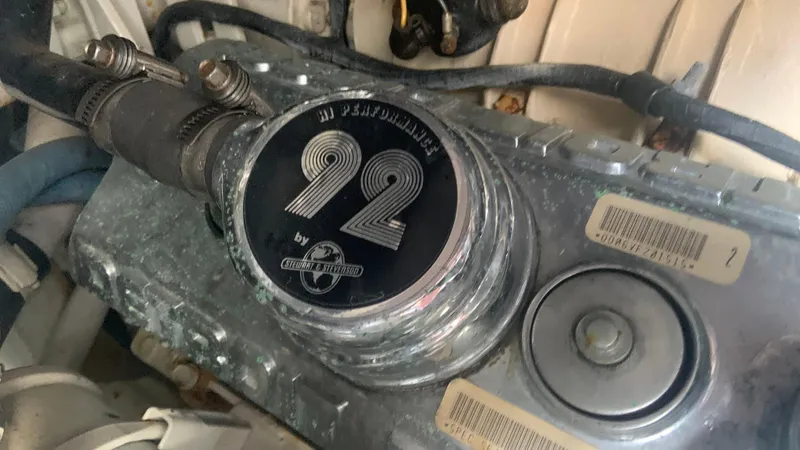 Amusement Yacht Photos Pics Engine detail of a 1994 Sea Ray 500 Sundancer boat.