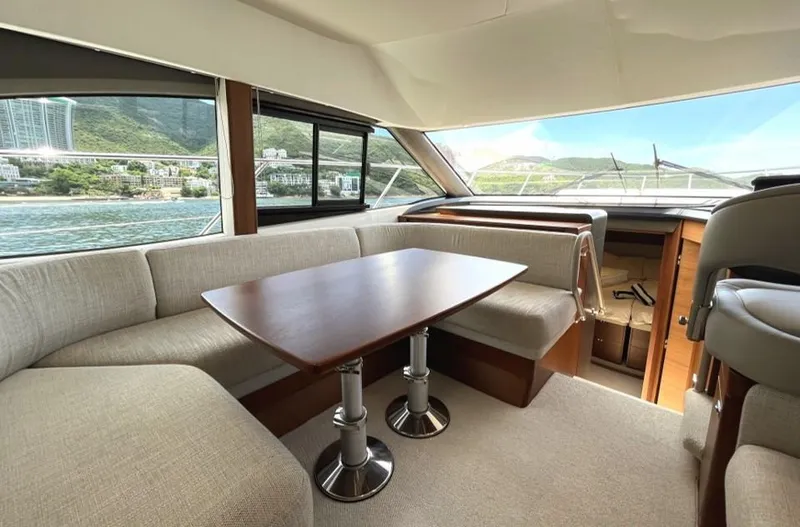  Yacht Photos Pics Luxurious interior of 2020 Princess F45 yacht with elegant seating and scenic views.