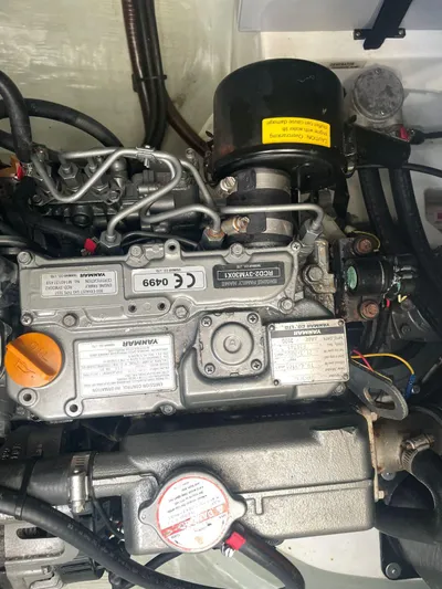 Morning Star Yacht Photos Pics Engine compartment of a 2021 Leopard 40, showcasing detailed mechanical components.