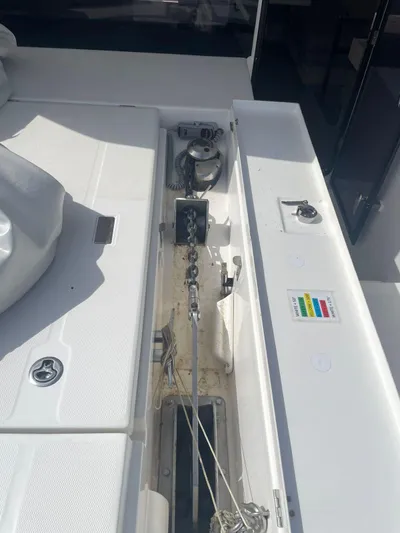 Morning Star Yacht Photos Pics Deck of 2021 Leopard 40 yacht featuring anchor chain and winch system.