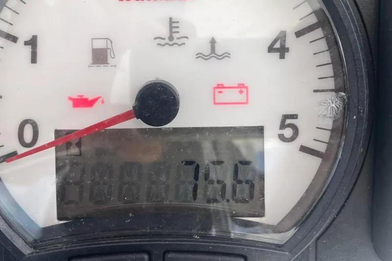 Morning Star Yacht Photos Pics Close-up of a Leopard 40 gauge displaying various warning icons and a digital reading.