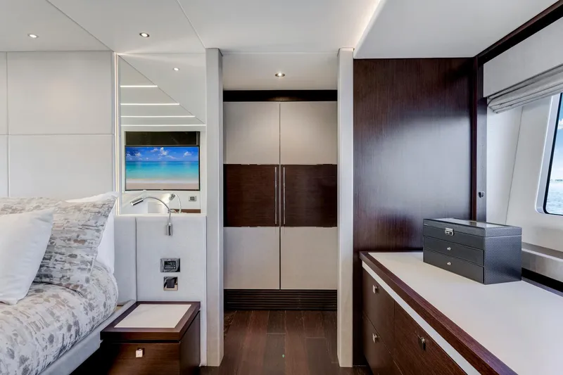  Yacht Photos Pics Luxurious interior of 2021 Sunseeker 76 Yacht with modern design and ocean view.